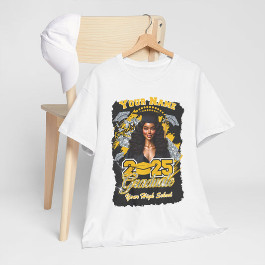 Yellow Gold/Silver Customizable Graduate 2025 Unisex Heavy Cotton Tee