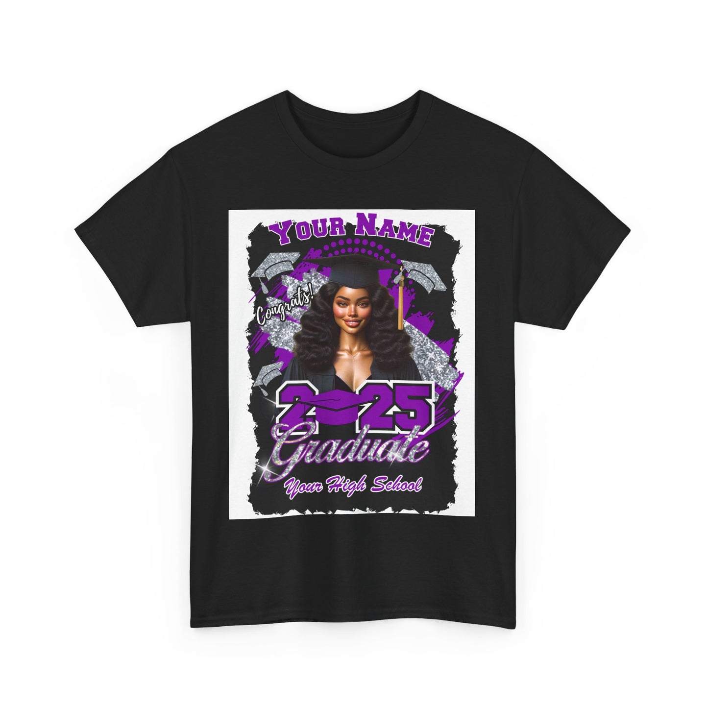 Purple/Silver - Customizable Graduate 2025 Unisex Heavy Cotton Tee