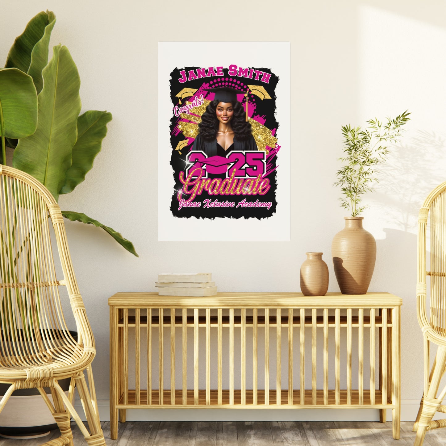 Hot Pink/Gold Graduation Foam Board - 2025 Congrats Graduate Decoration