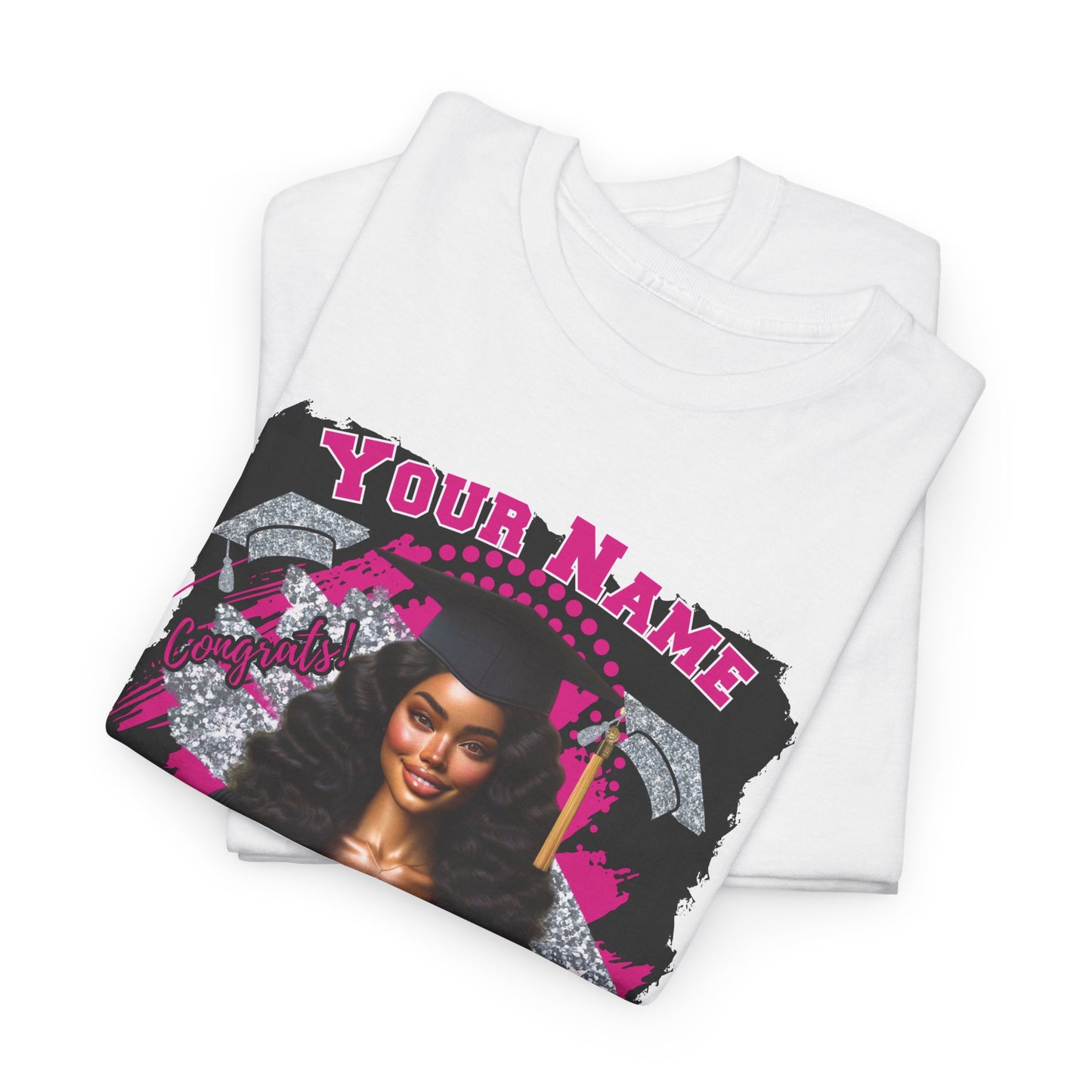 Hot Pink/Silver - Customizable Graduate 2025 Unisex Heavy Cotton Tee