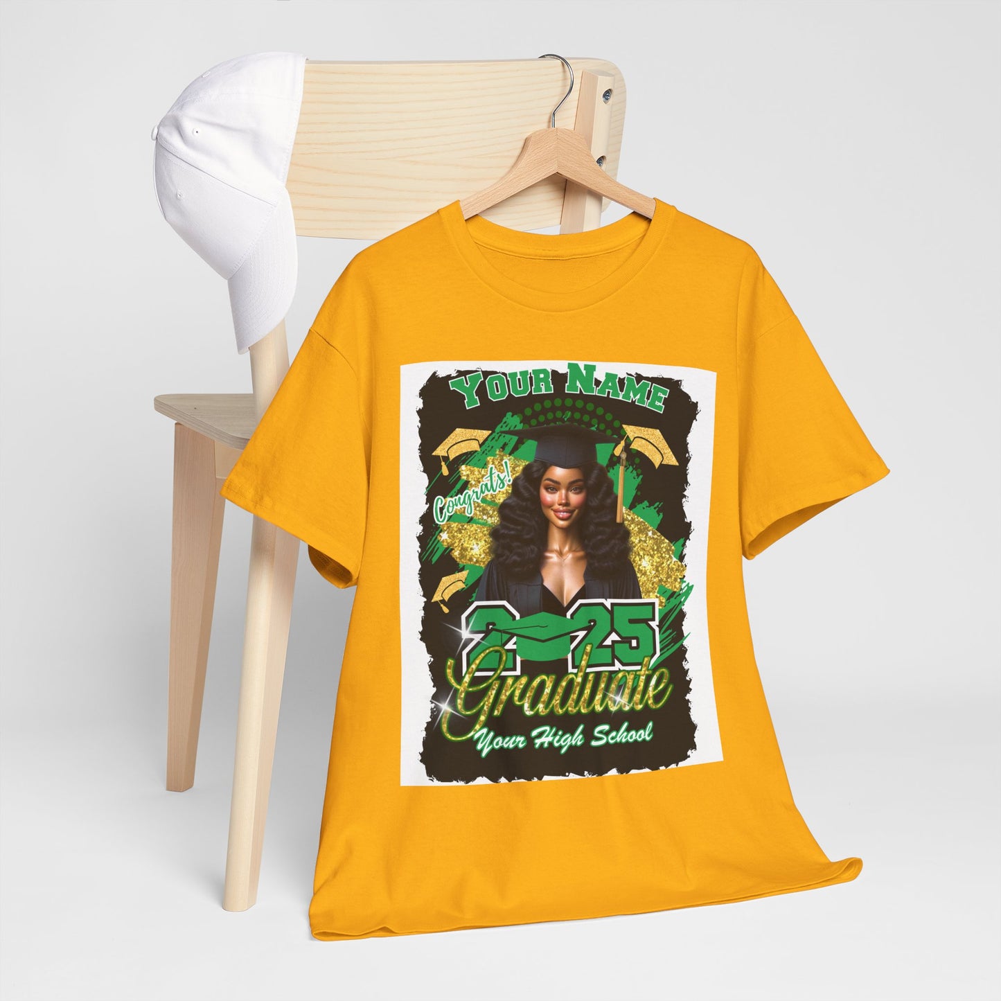 Green/Gold - Customizable Graduate 2025 Unisex Heavy Cotton Tee