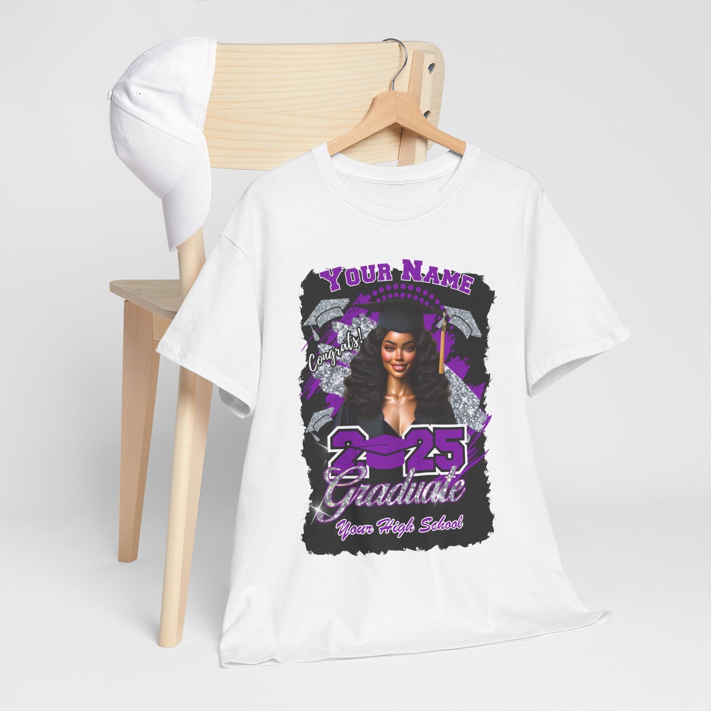 Purple/Silver - Customizable Graduate 2025 Unisex Heavy Cotton Tee